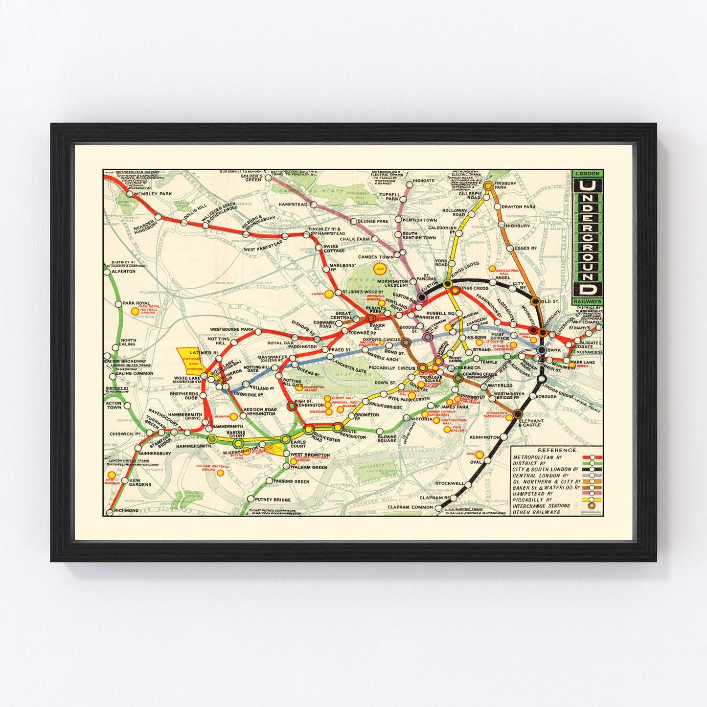 vintage map of the London Underground railways, 1912