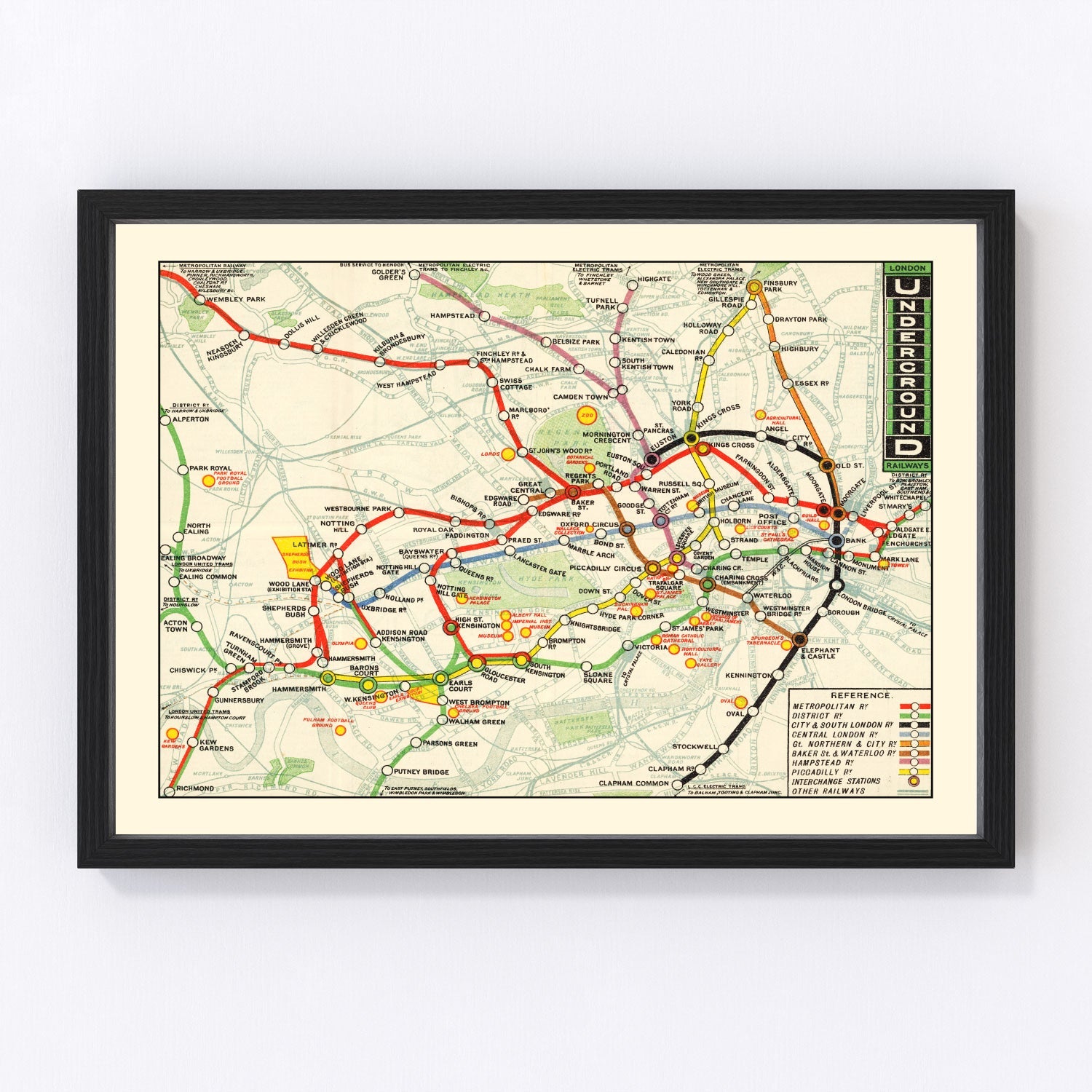 vintage map of the London Underground railways, 1912
