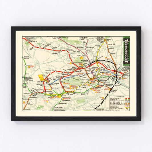 vintage map of the London Underground railways, 1912