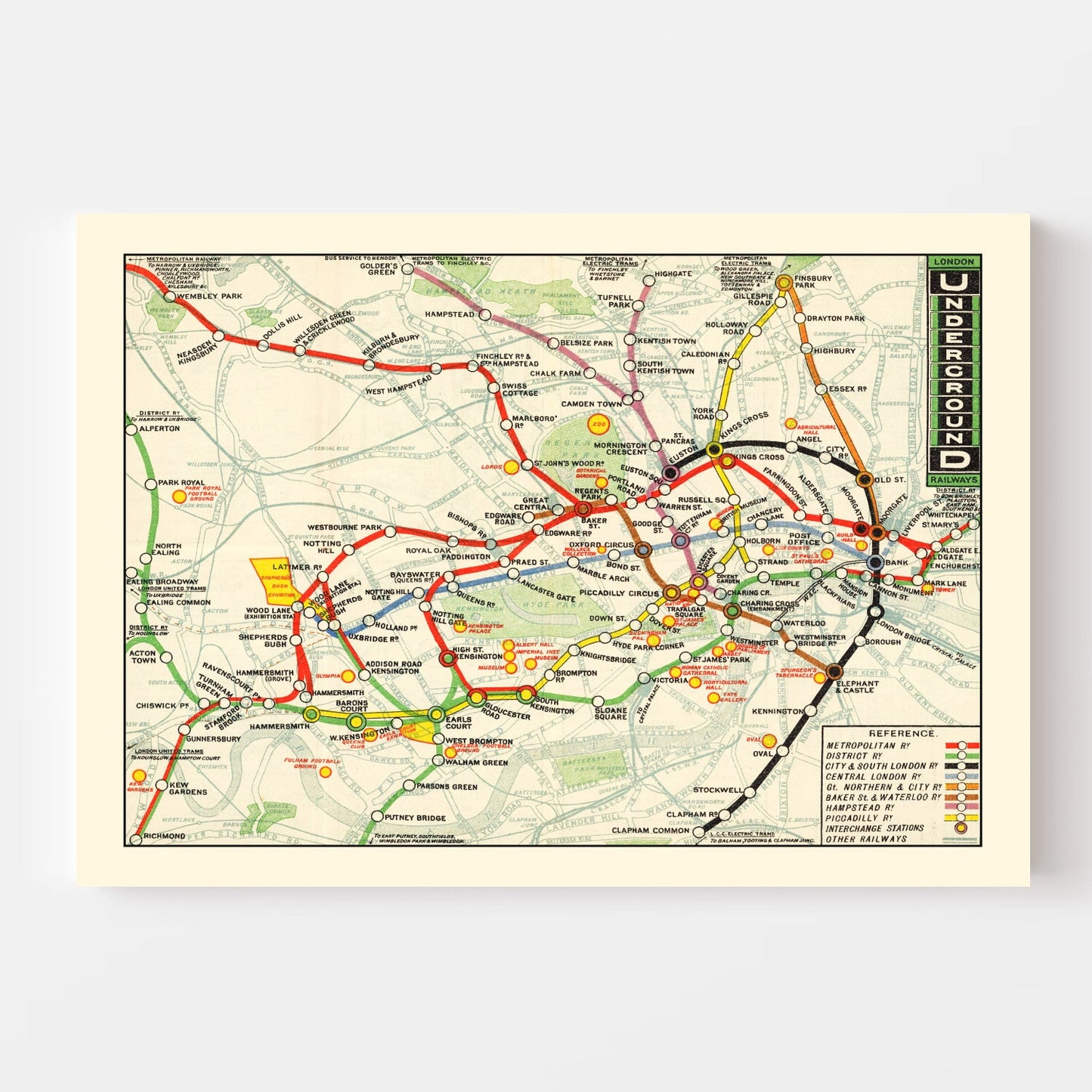 Vintage Map of the London Underground Railways, 1912