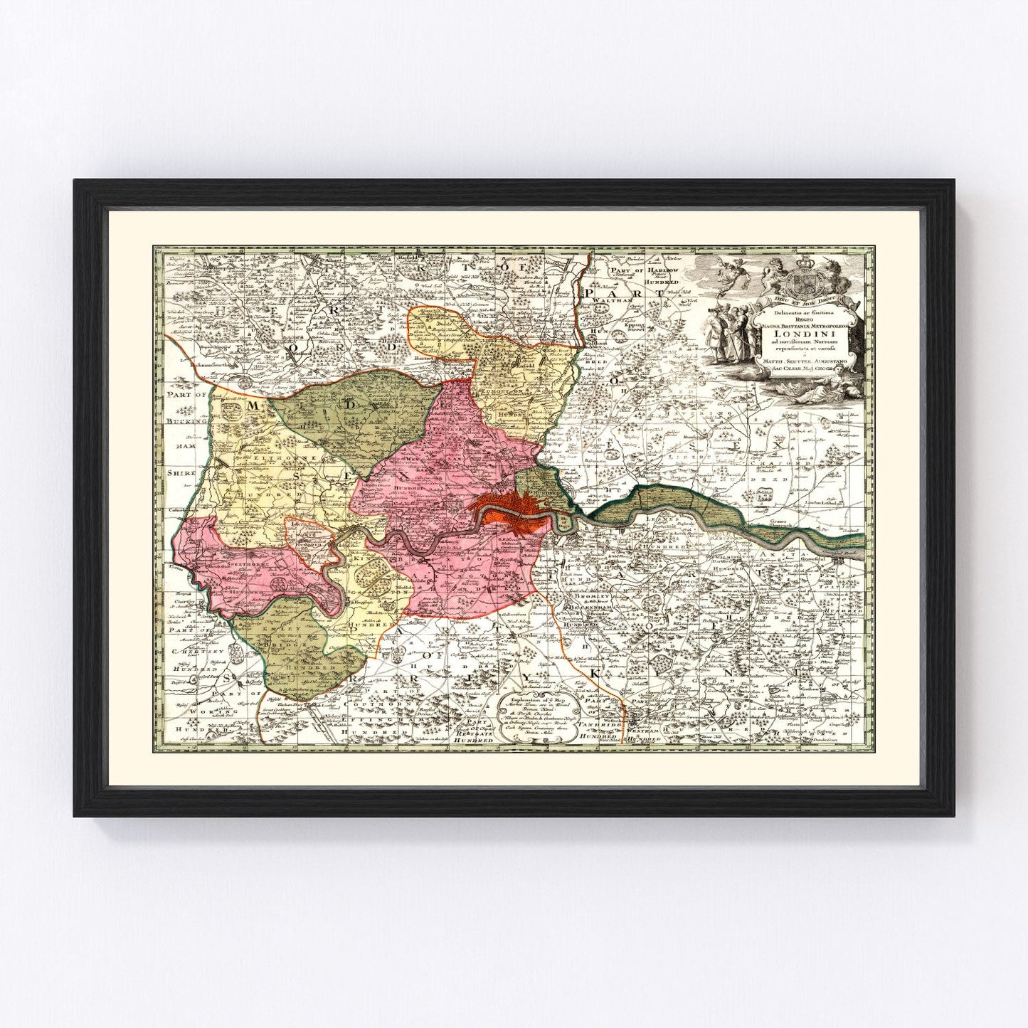 vintage map of London, England, 1740