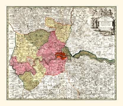 Vintage Map of London, England 1740