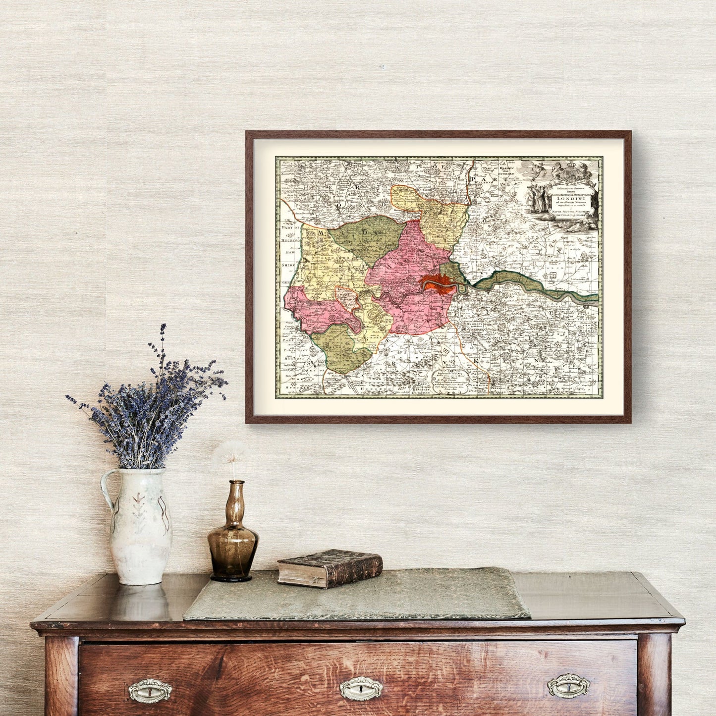 Vintage Map of London, England, 1740