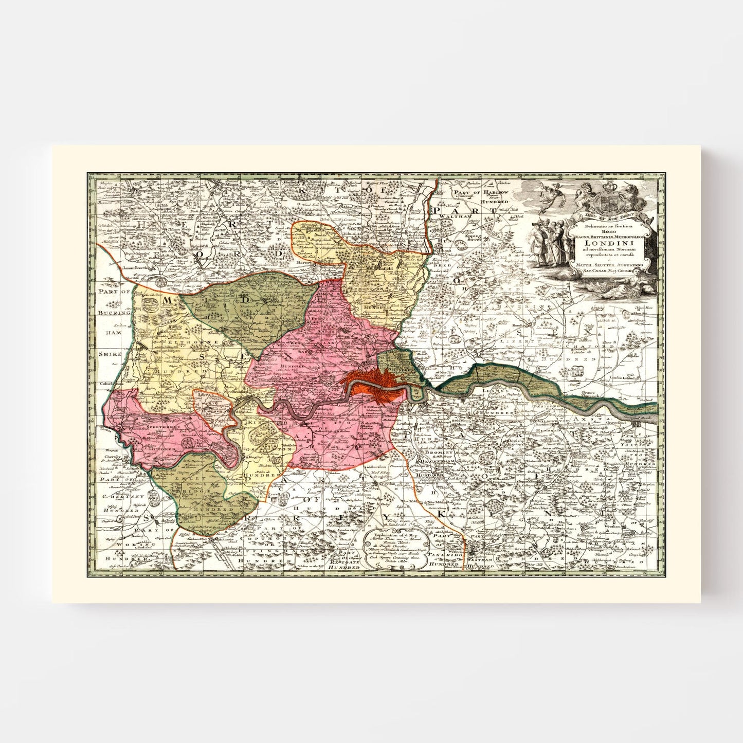 Vintage Map of London, England, 1740