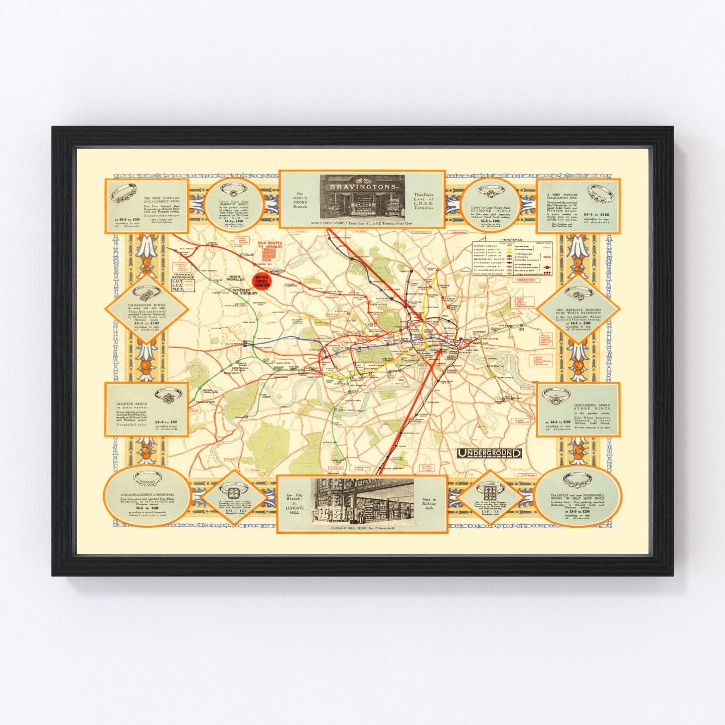 vintage map of London, England, 1922