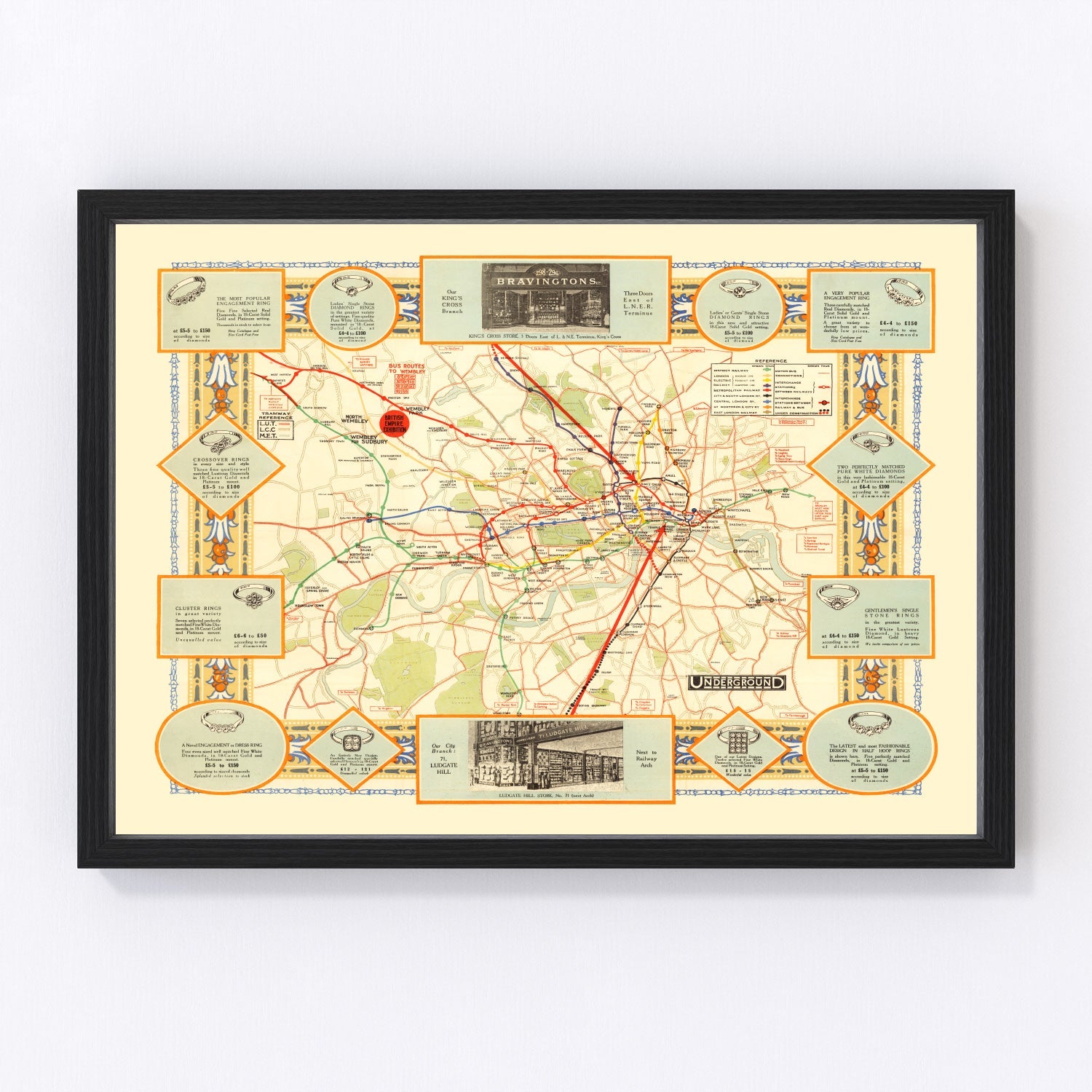 vintage map of London, England, 1922