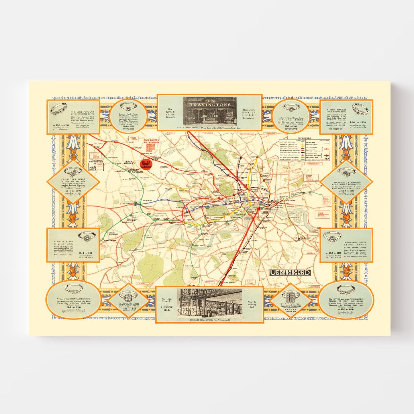 Vintage Map of London, England, 1922