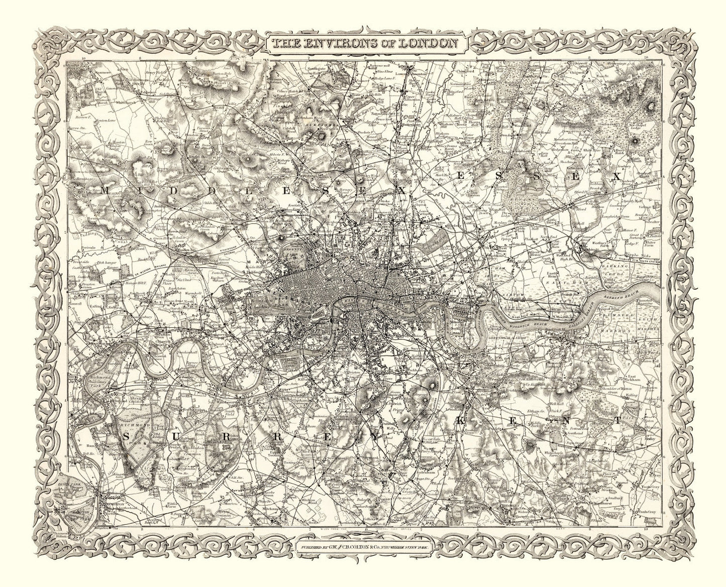 Vintage Map of London, England, 1886