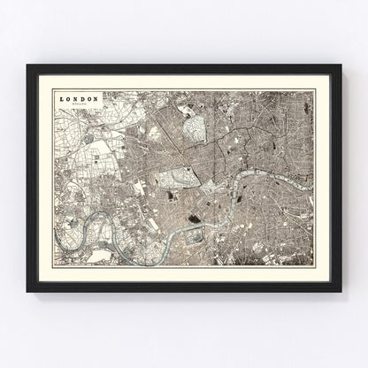 vintage map of London, England, 1893