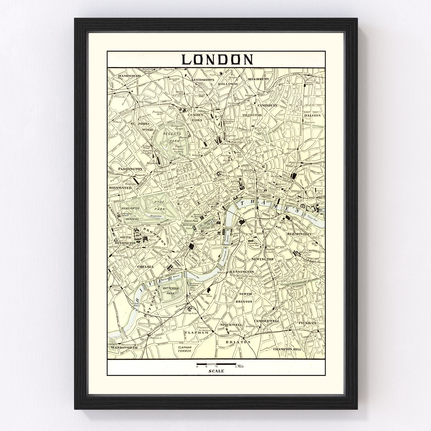 Vintage map of London, England, 1901