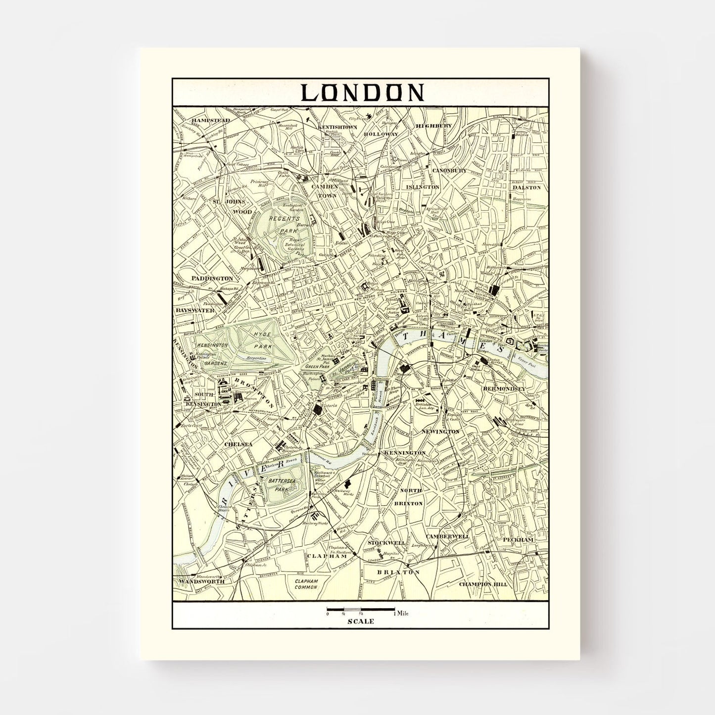 Vintage Map of London, England, 1901