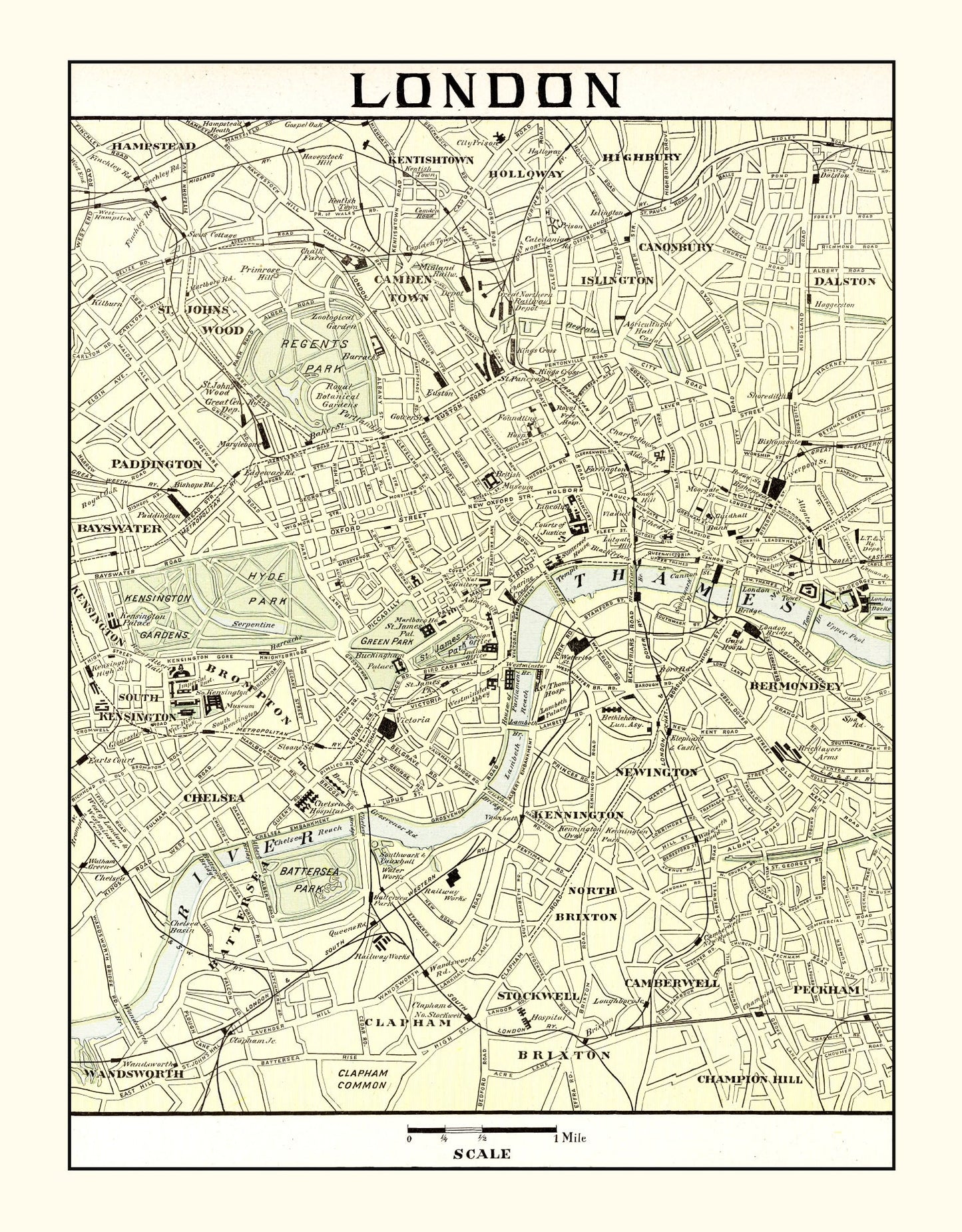 Vintage Map of London, England, 1901