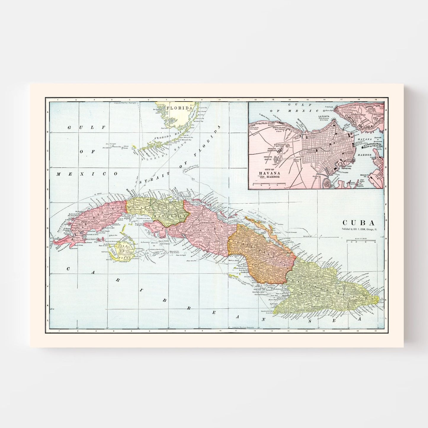 Vintage Map of Cuba 1901