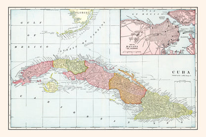 Vintage Map of Cuba 1901