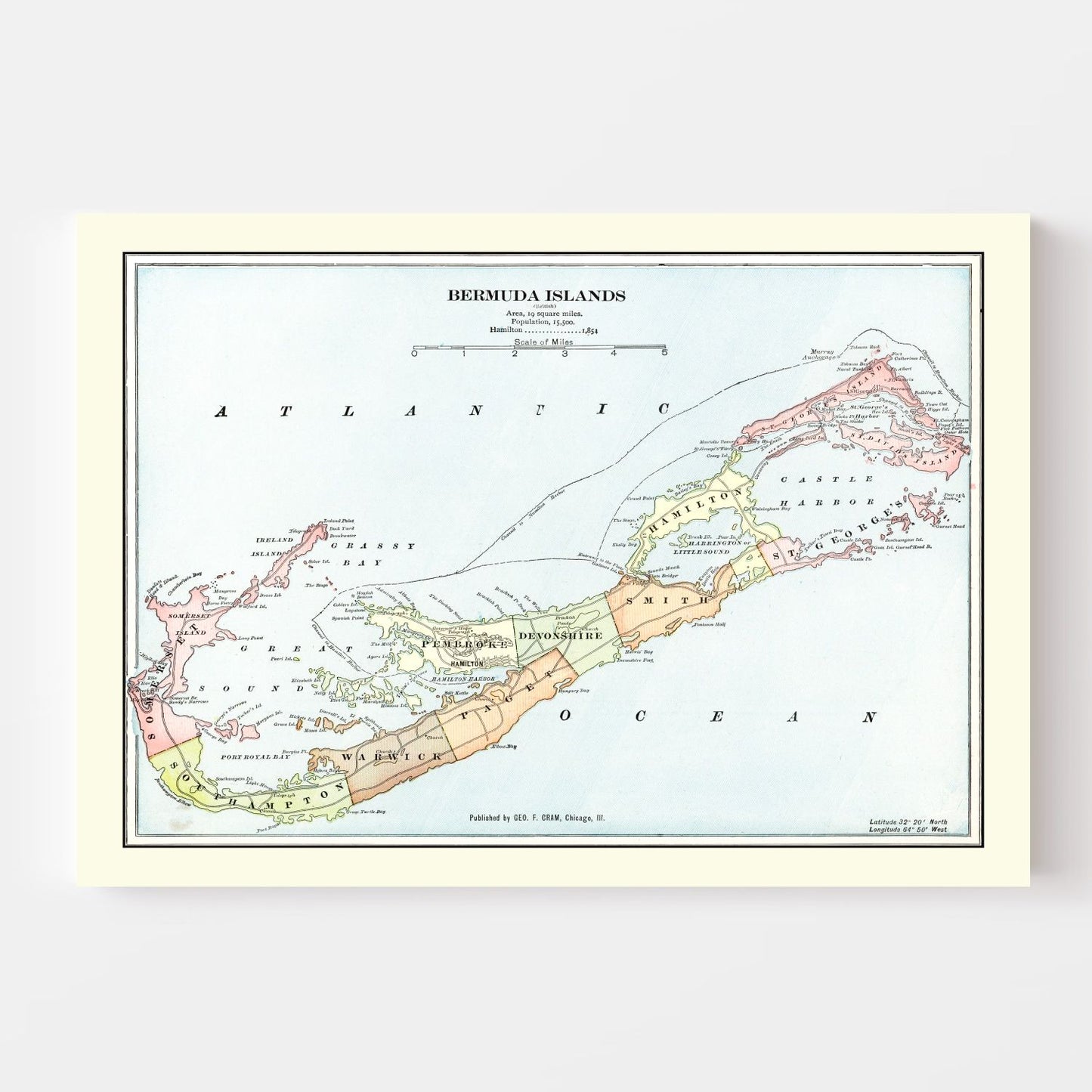 Vintage Map of the Bermuda Islands, 1901