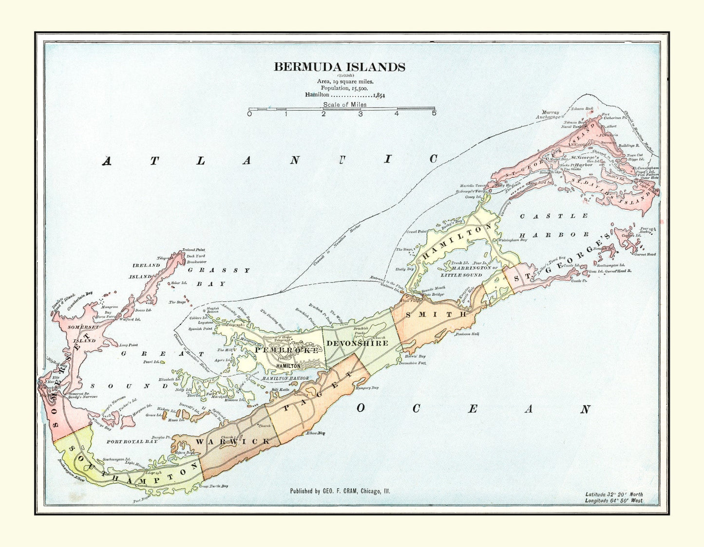 Vintage Map of the Bermuda Islands, 1901