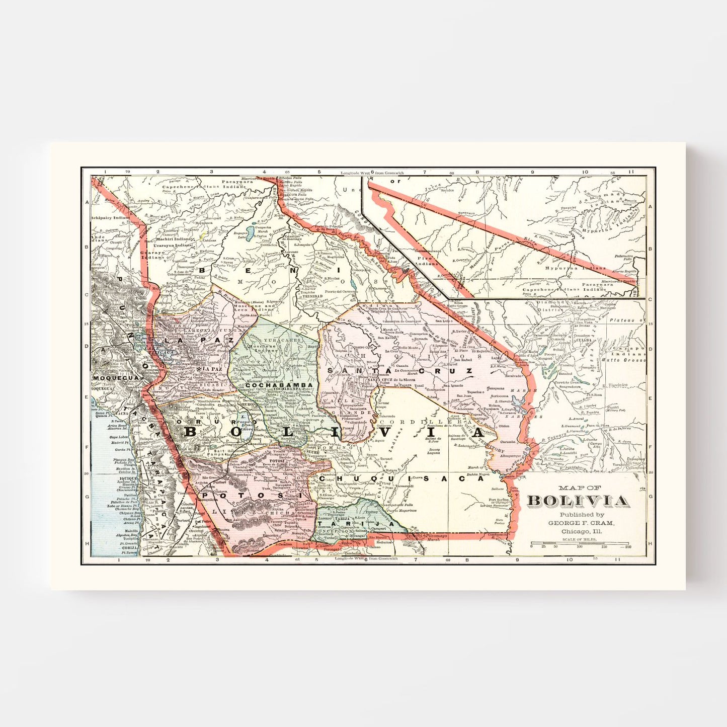 Vintage Map of Bolivia, 1901