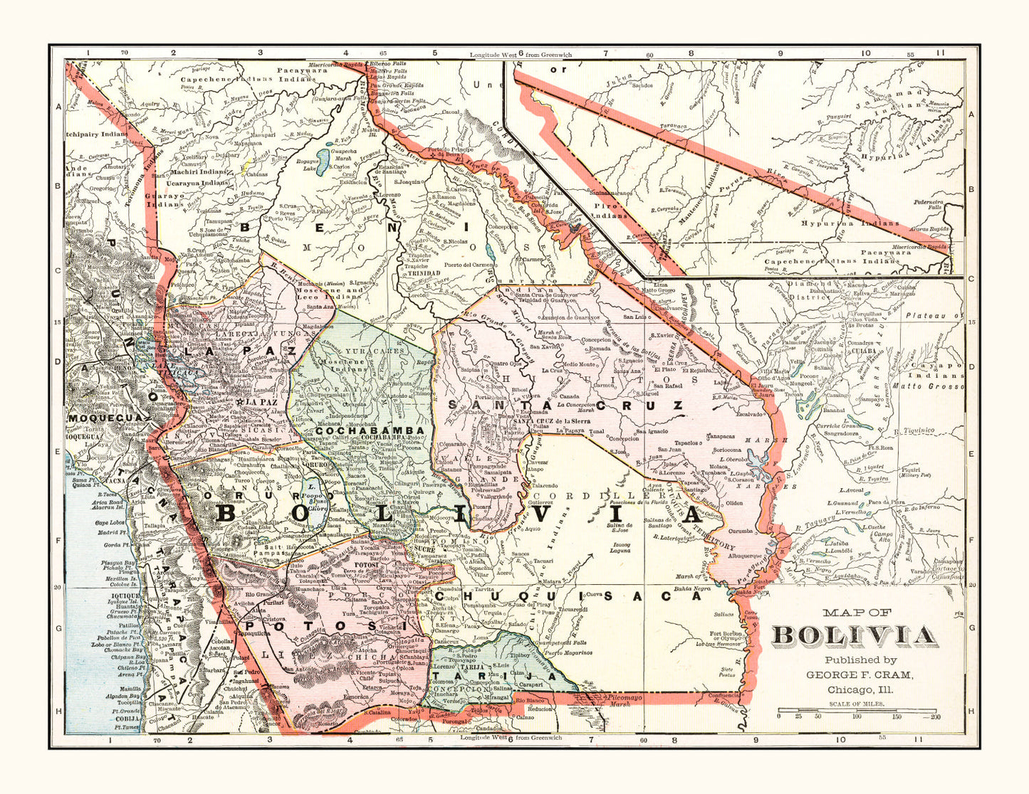 Vintage Map of Bolivia, 1901