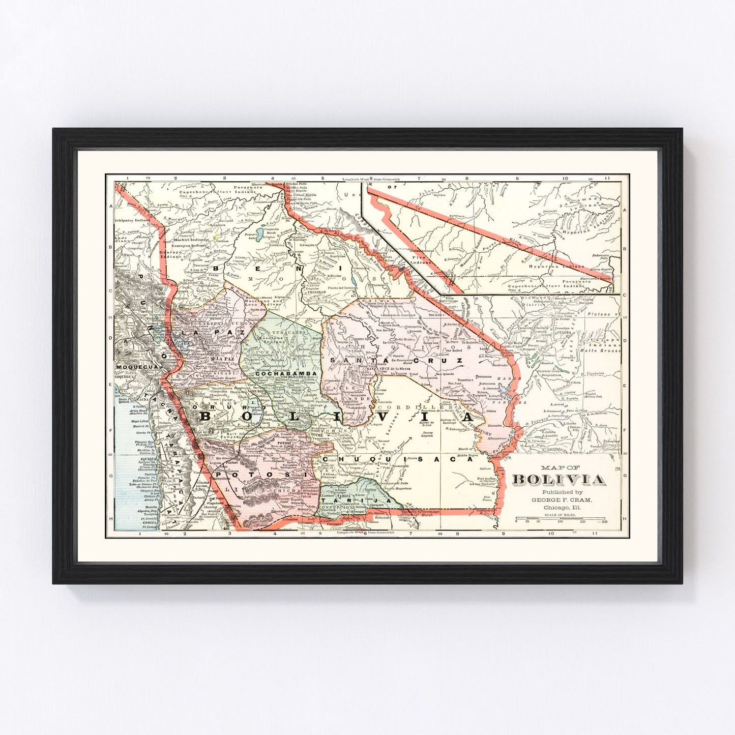 vintage map of Bolivia, 1901