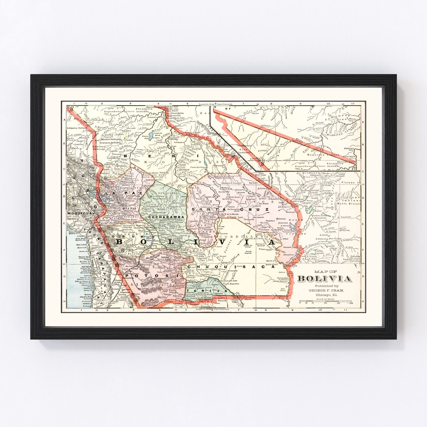 vintage map of Bolivia, 1901