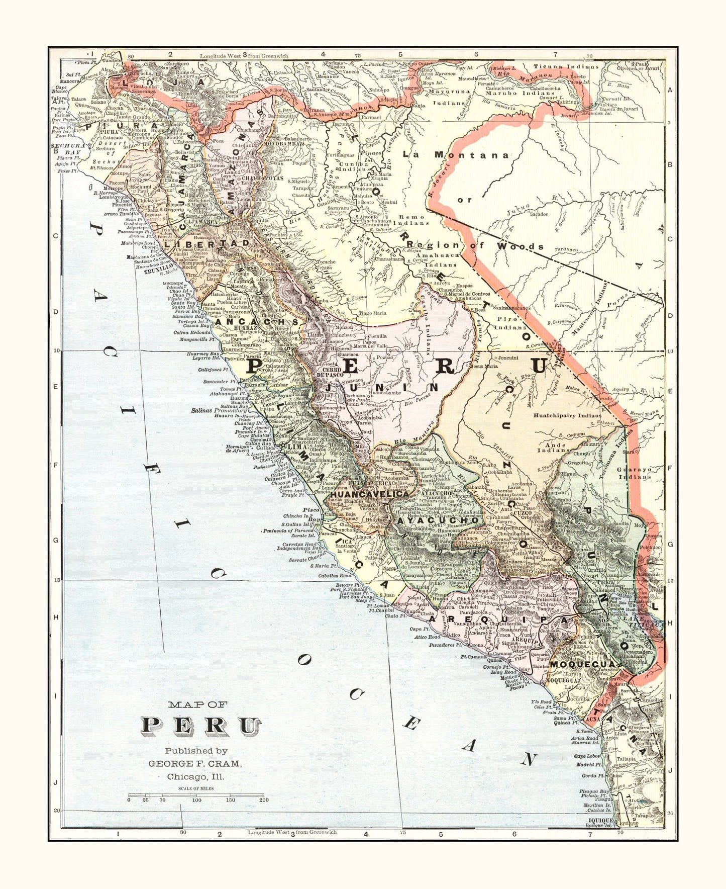 Vintage Map of Peru, 1901