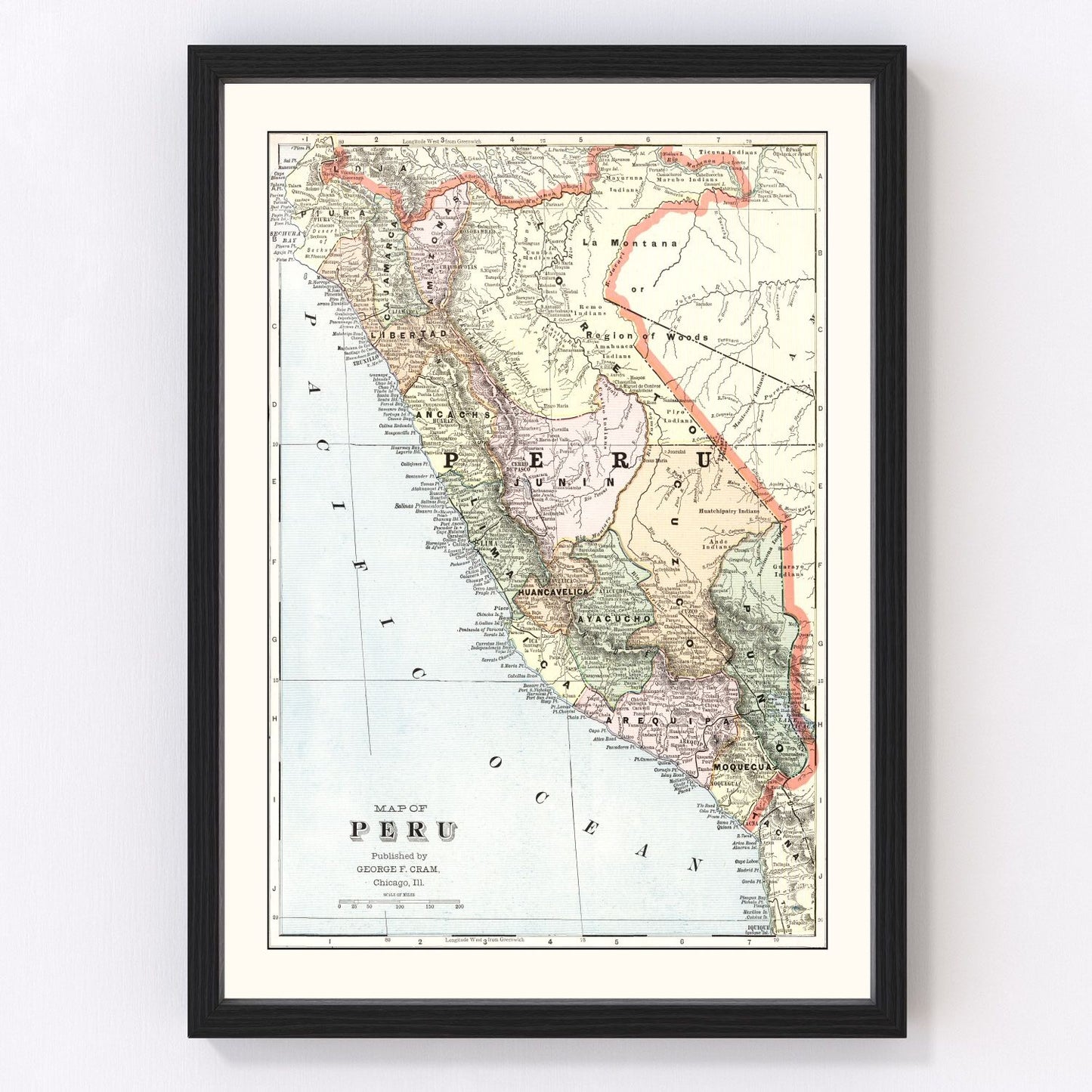 vintage map of Peru, 1901