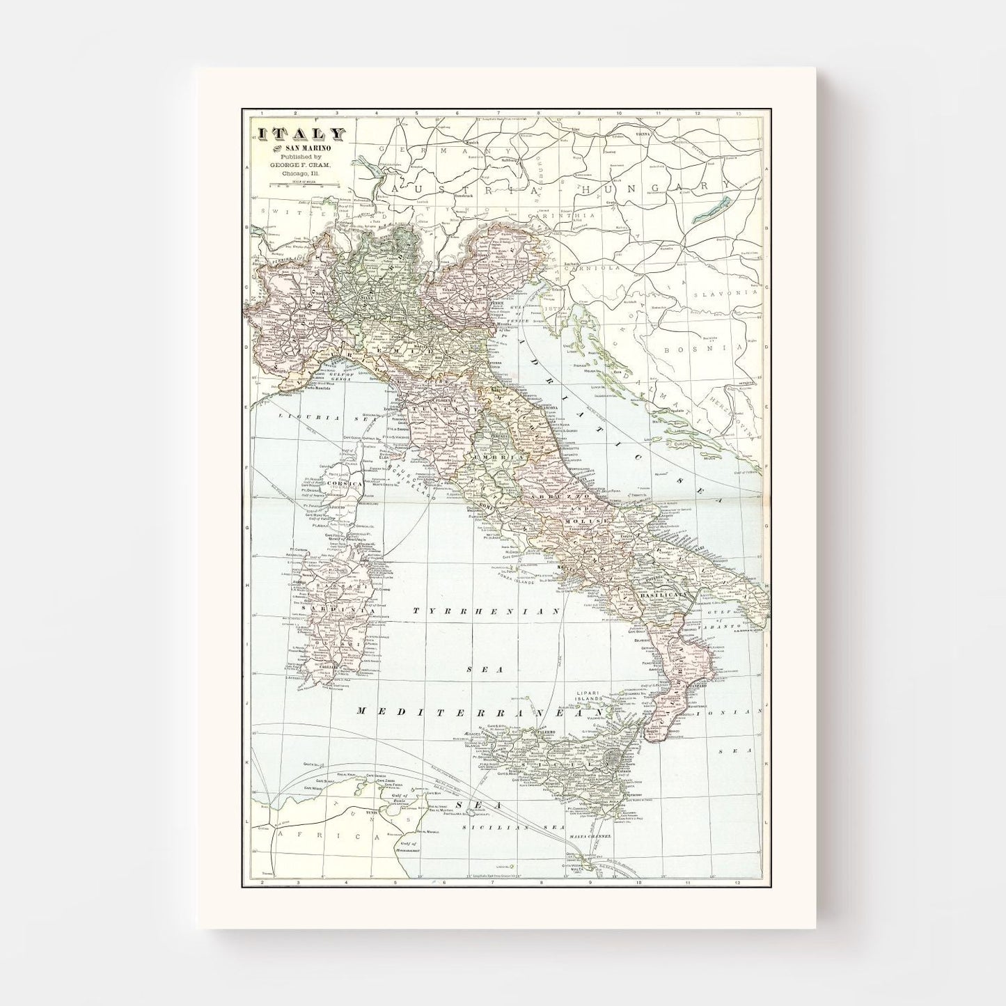 Vintage Map of Italy, 1901