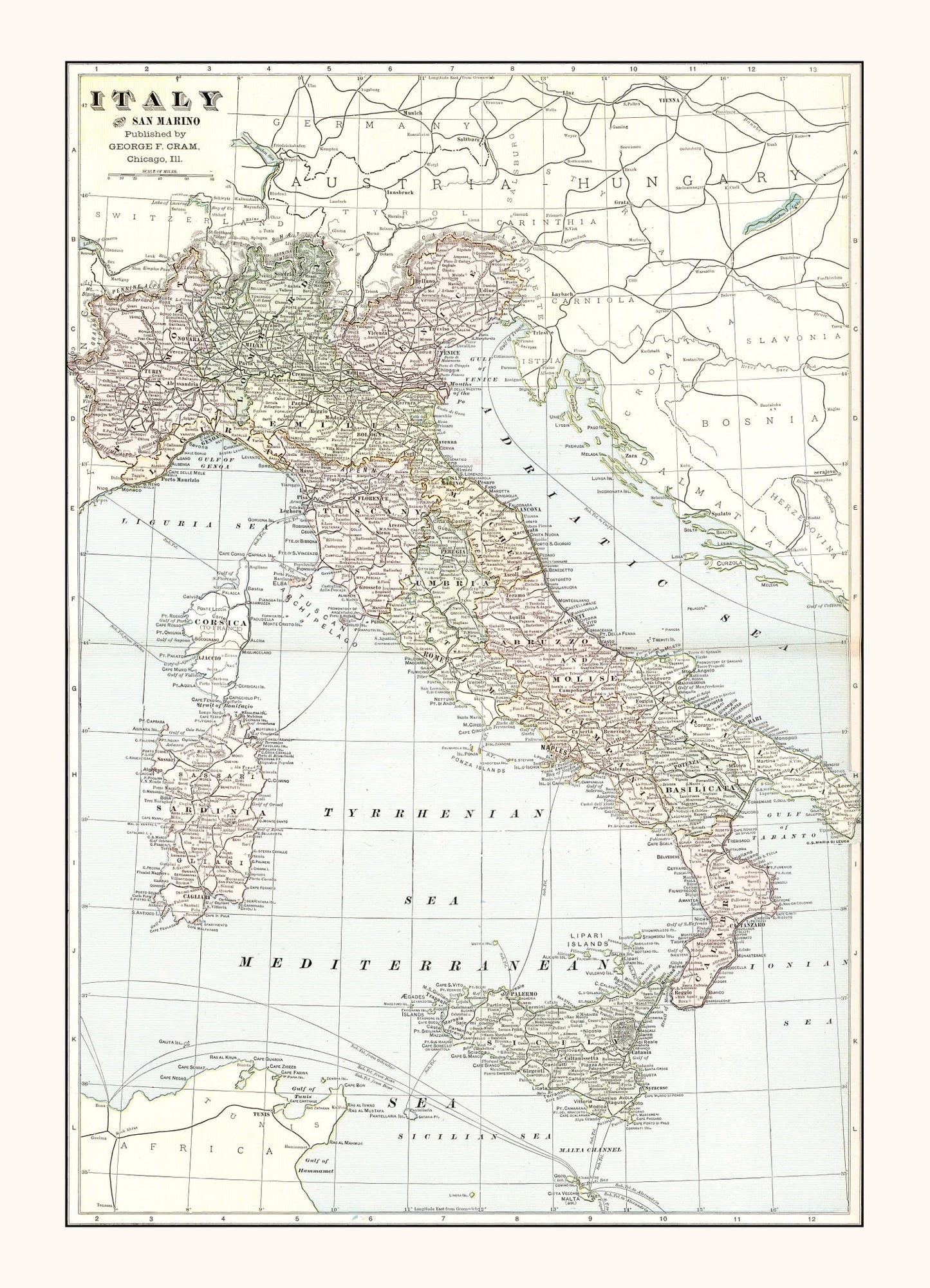 Vintage Map of Italy, 1901