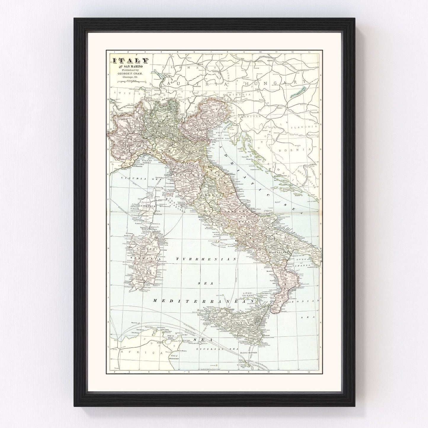 Vintage map of Italy, 1901