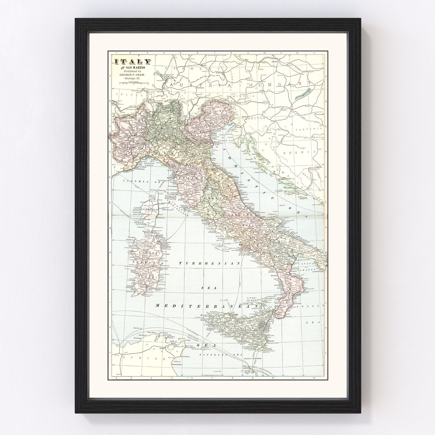 Vintage map of Italy, 1901