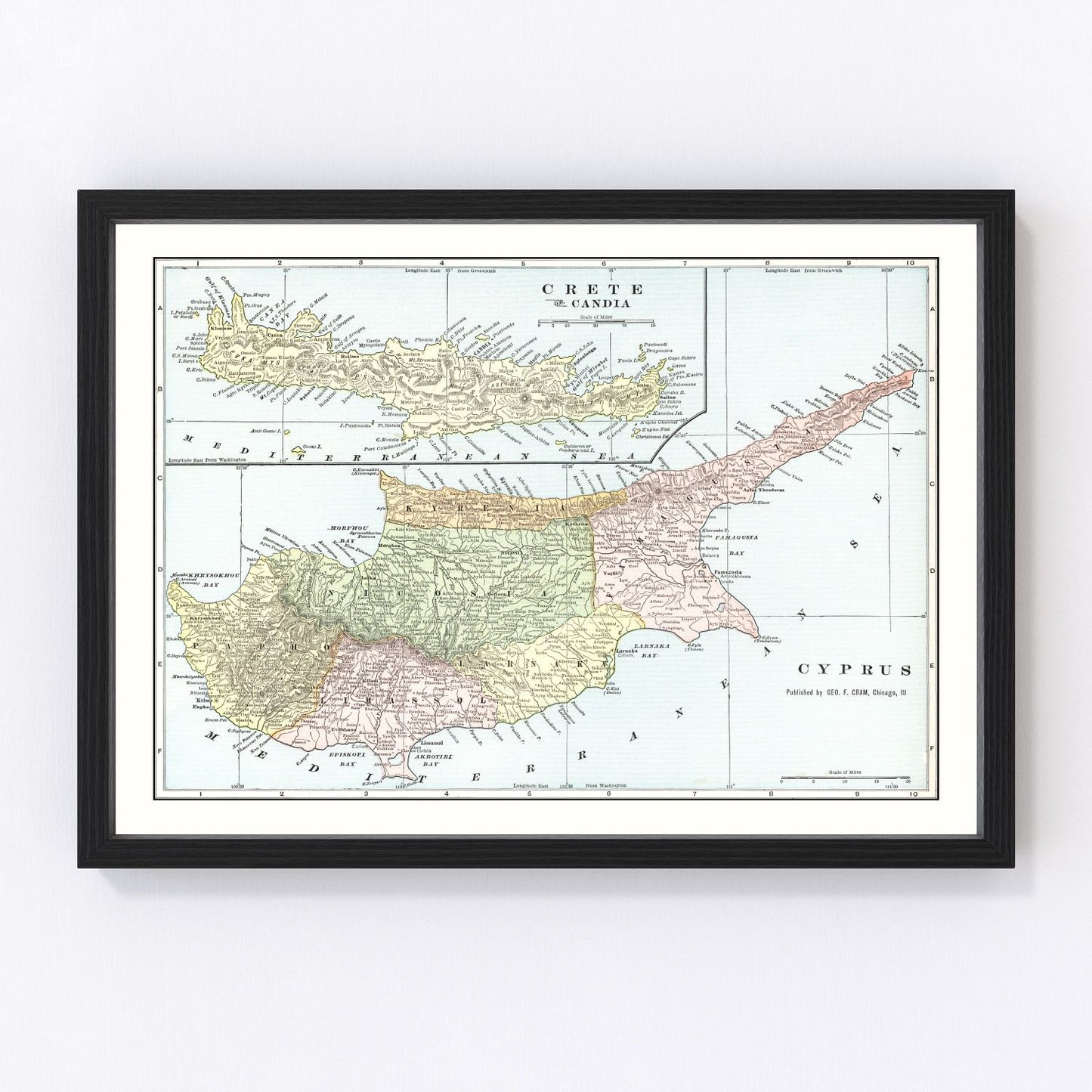 Vintage map of Cyprus and Crete, 1901