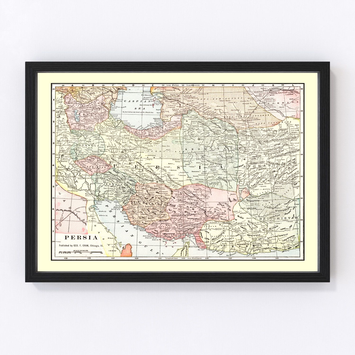 vintage map of Persia (Iran), 1901