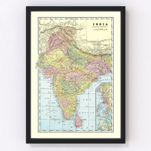 Vintage map of India, 1901
