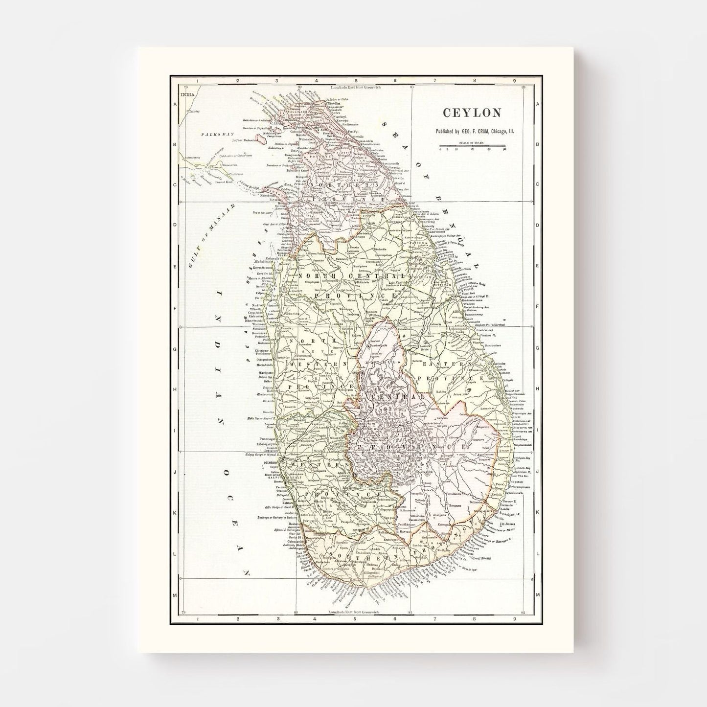 Vintage Map of Ceylon (Sri Lanka), 1901