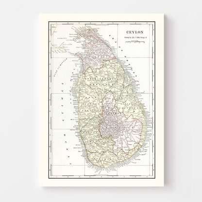 Vintage Map of Ceylon (Sri Lanka), 1901