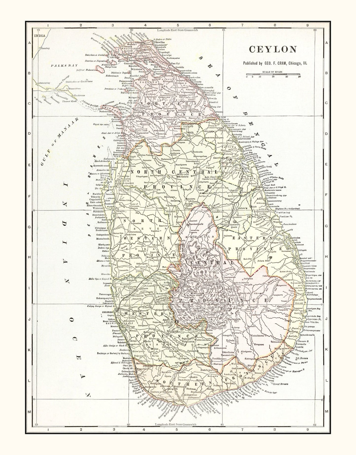 Vintage Map of Ceylon (Sri Lanka), 1901