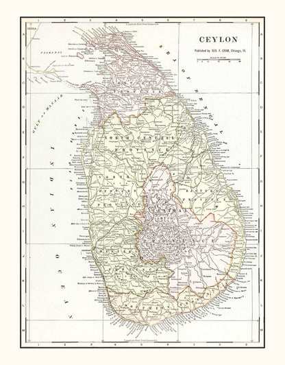 Vintage Map of Ceylon (Sri Lanka), 1901