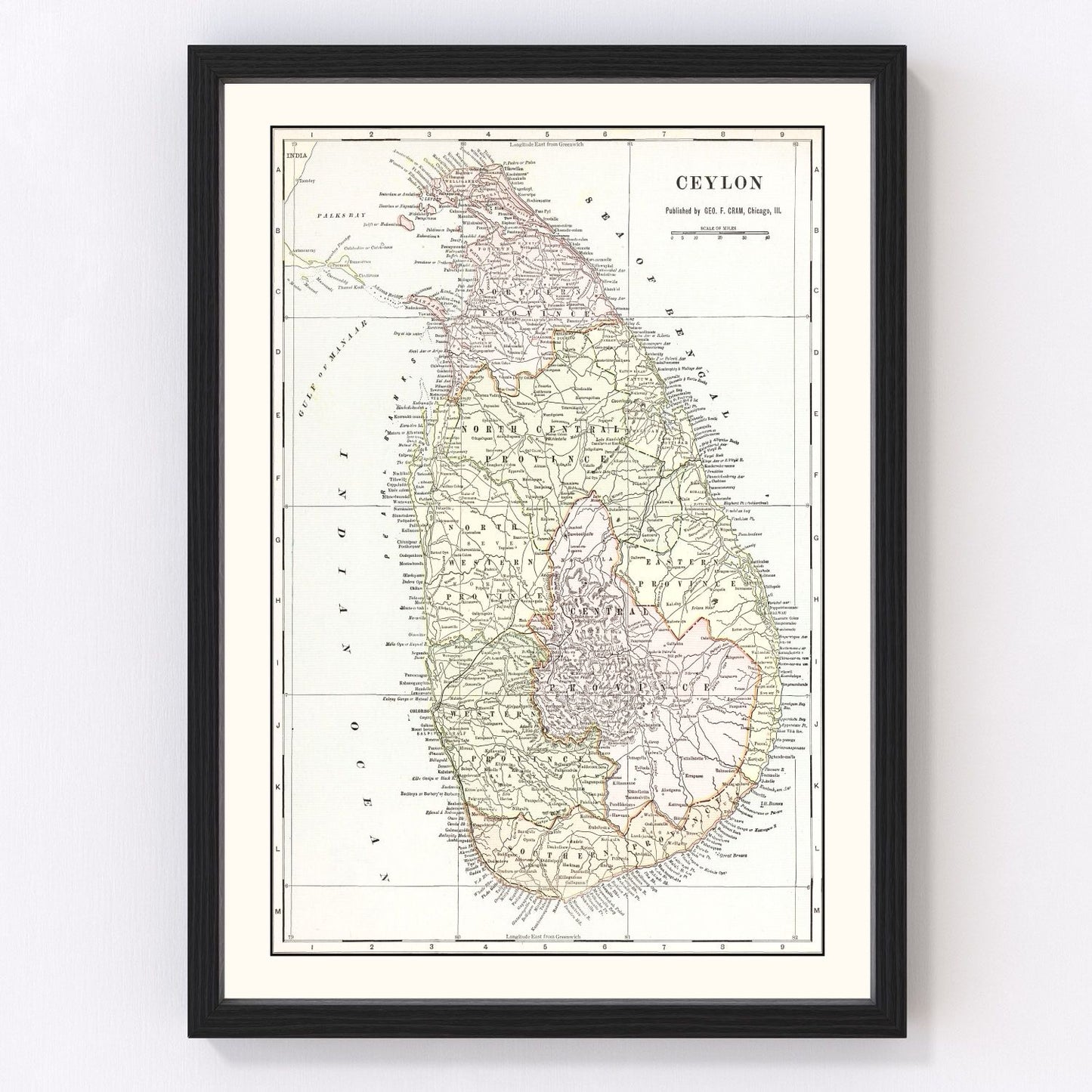 Vintage map of Ceylon (Sri Lanka), 1901, restored vintage wall art print