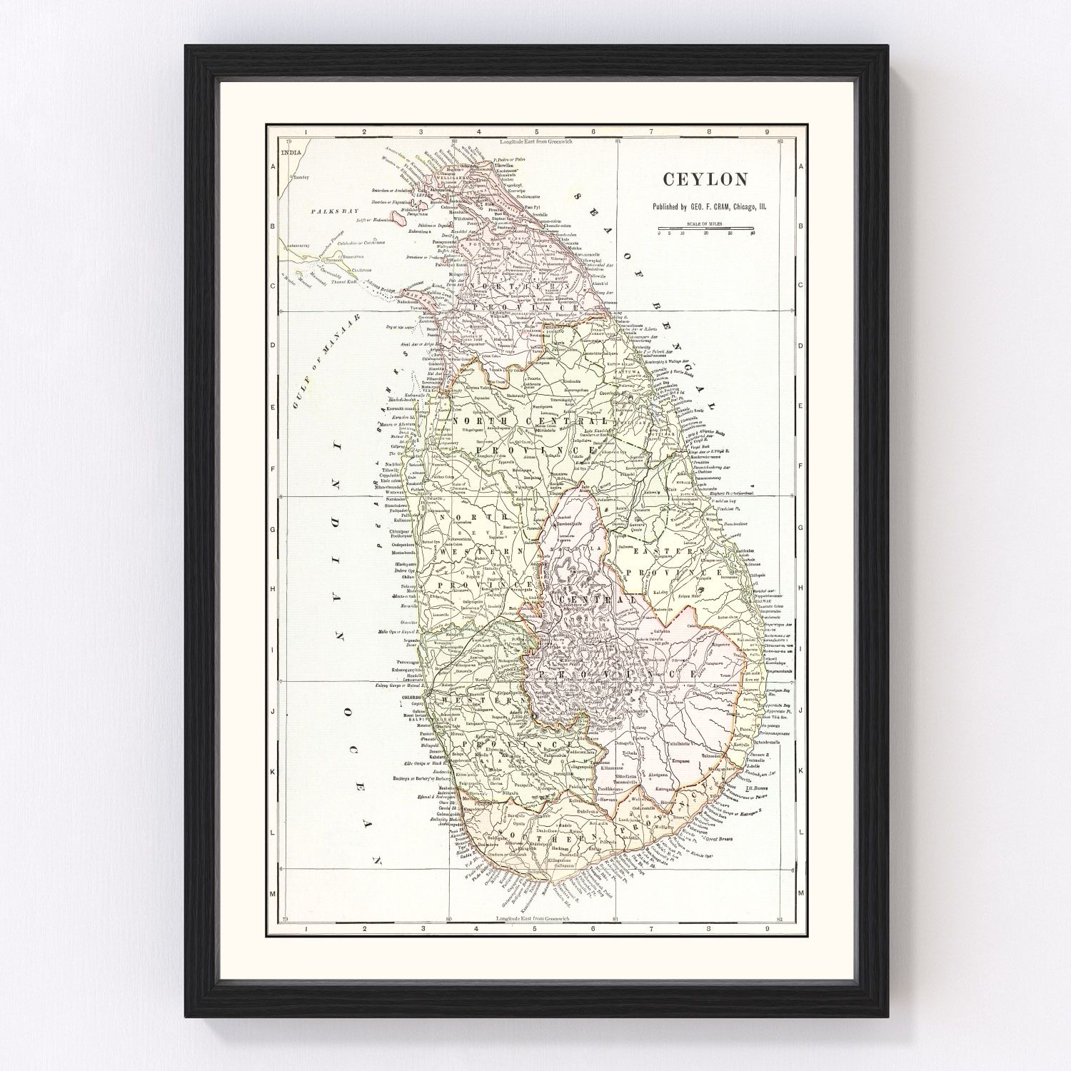 Vintage map of Ceylon (Sri Lanka), 1901, restored vintage wall art print