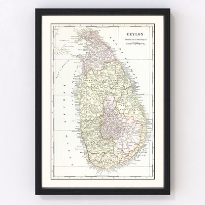Vintage map of Ceylon (Sri Lanka), 1901, restored vintage wall art print