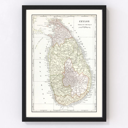 Vintage map of Ceylon (Sri Lanka), 1901, restored vintage wall art print