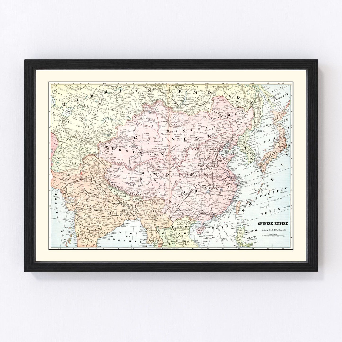 Vintage map of China, 1901, digitally restored