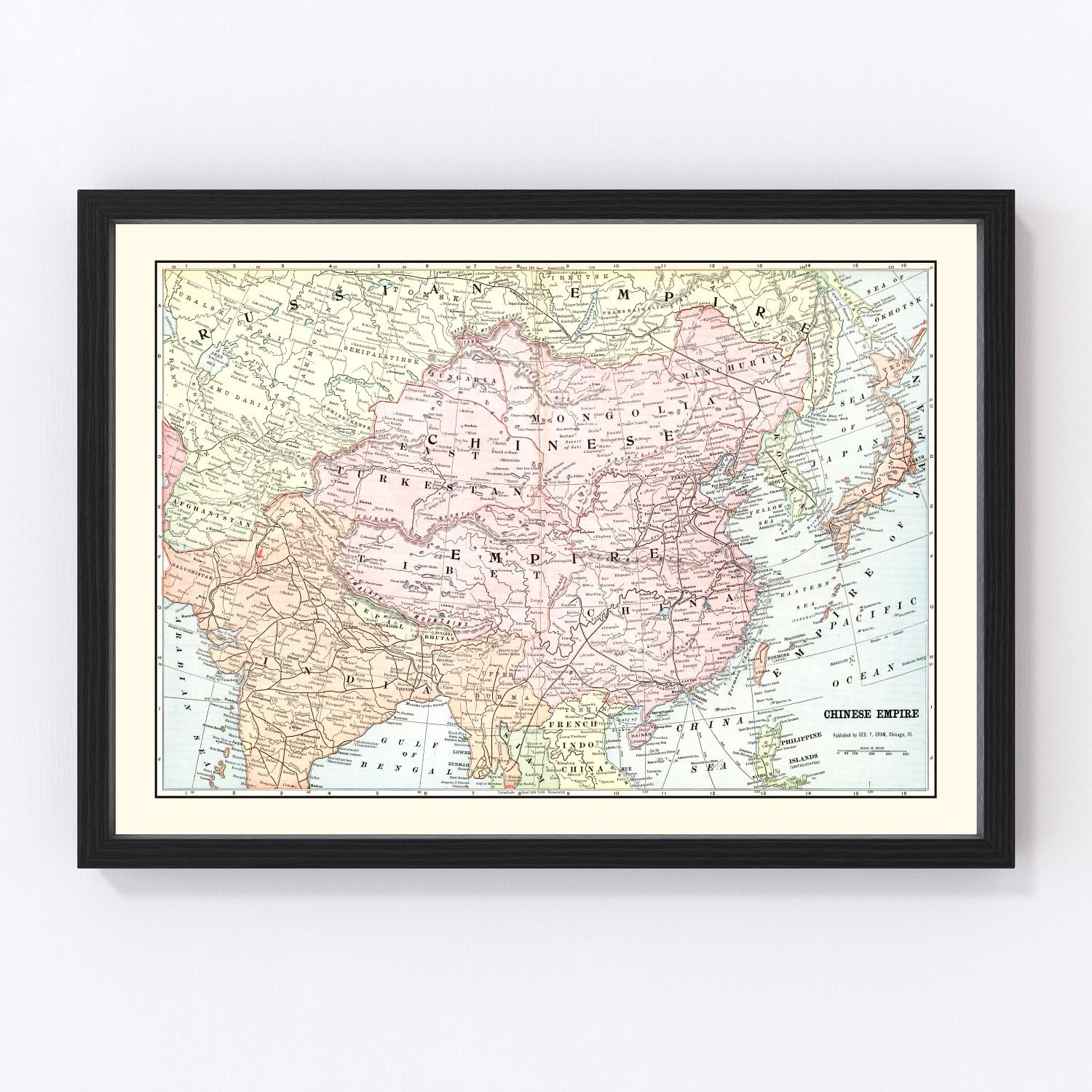 Vintage map of China, 1901, digitally restored