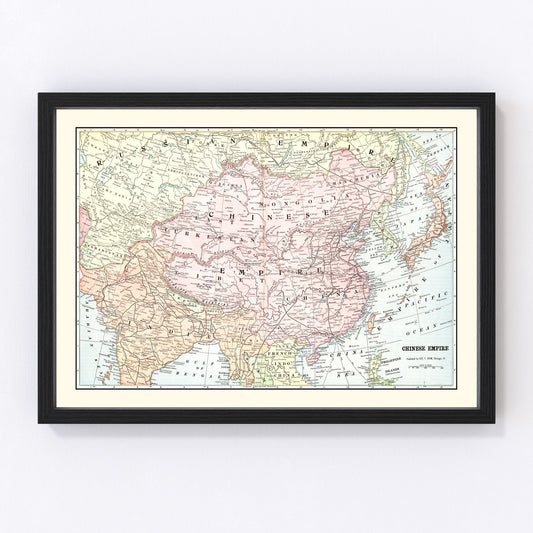 Vintage map of China, 1901, digitally restored