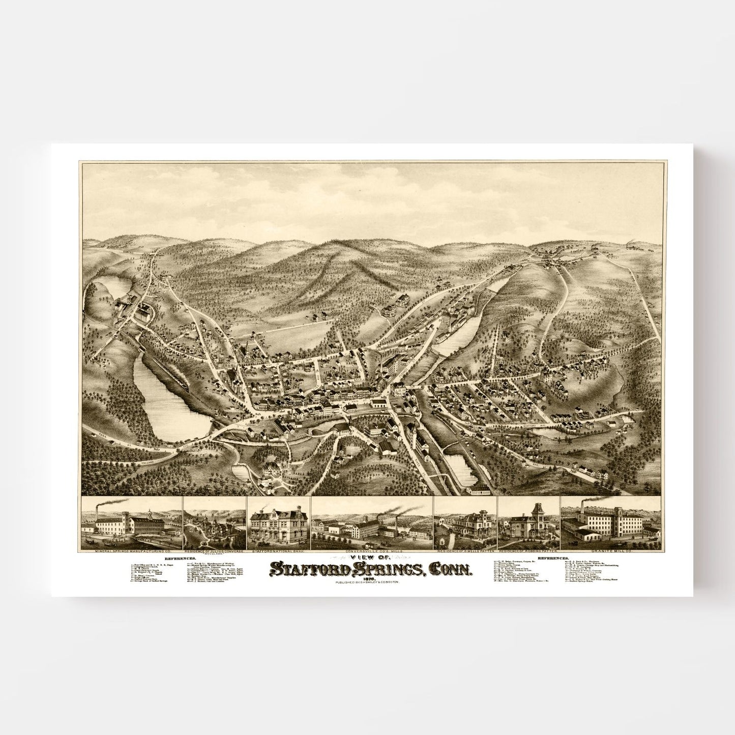 Vintage Map of Stafford Springs, Connecticut, 1878