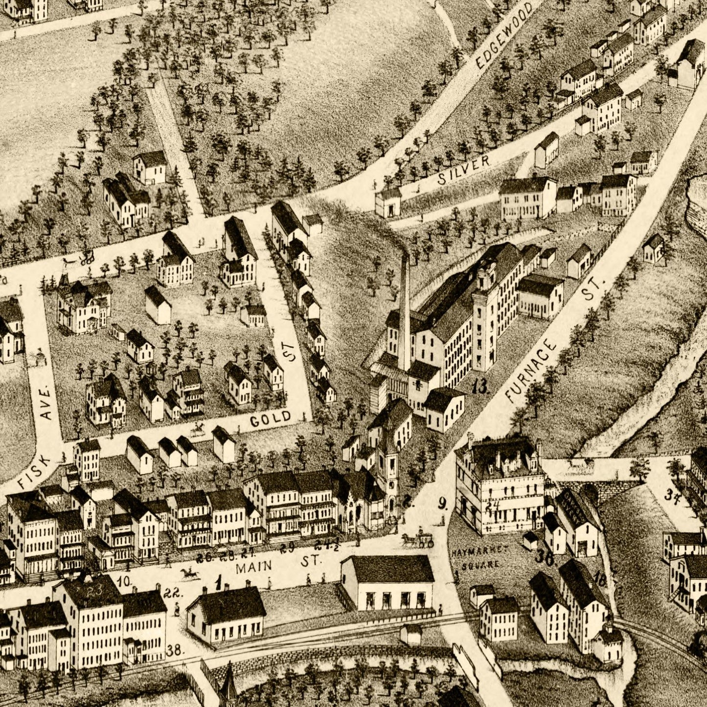 Vintage Map of Stafford Springs, Connecticut, 1878