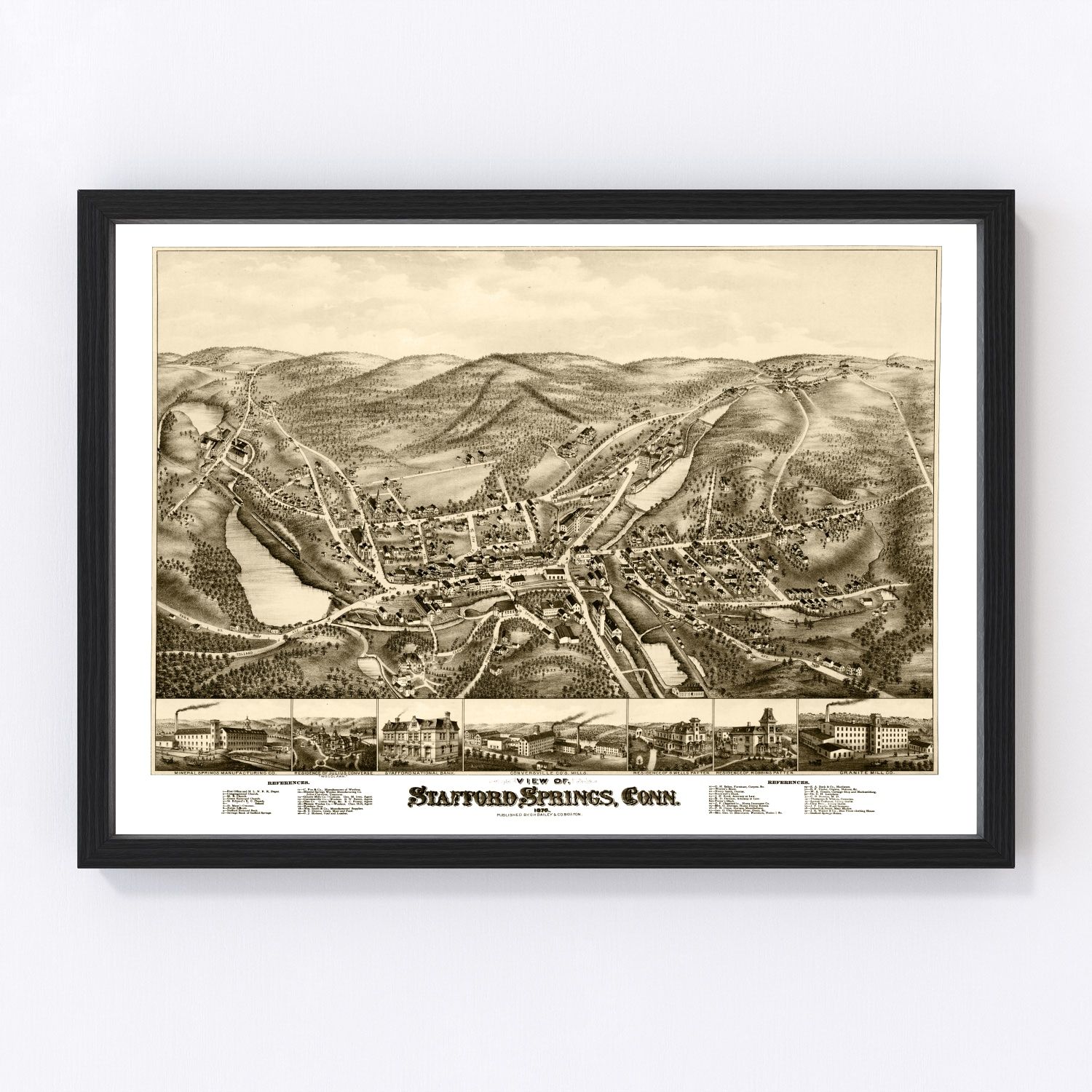 Vintage map of Stafford Springs, Connecticut, 1878