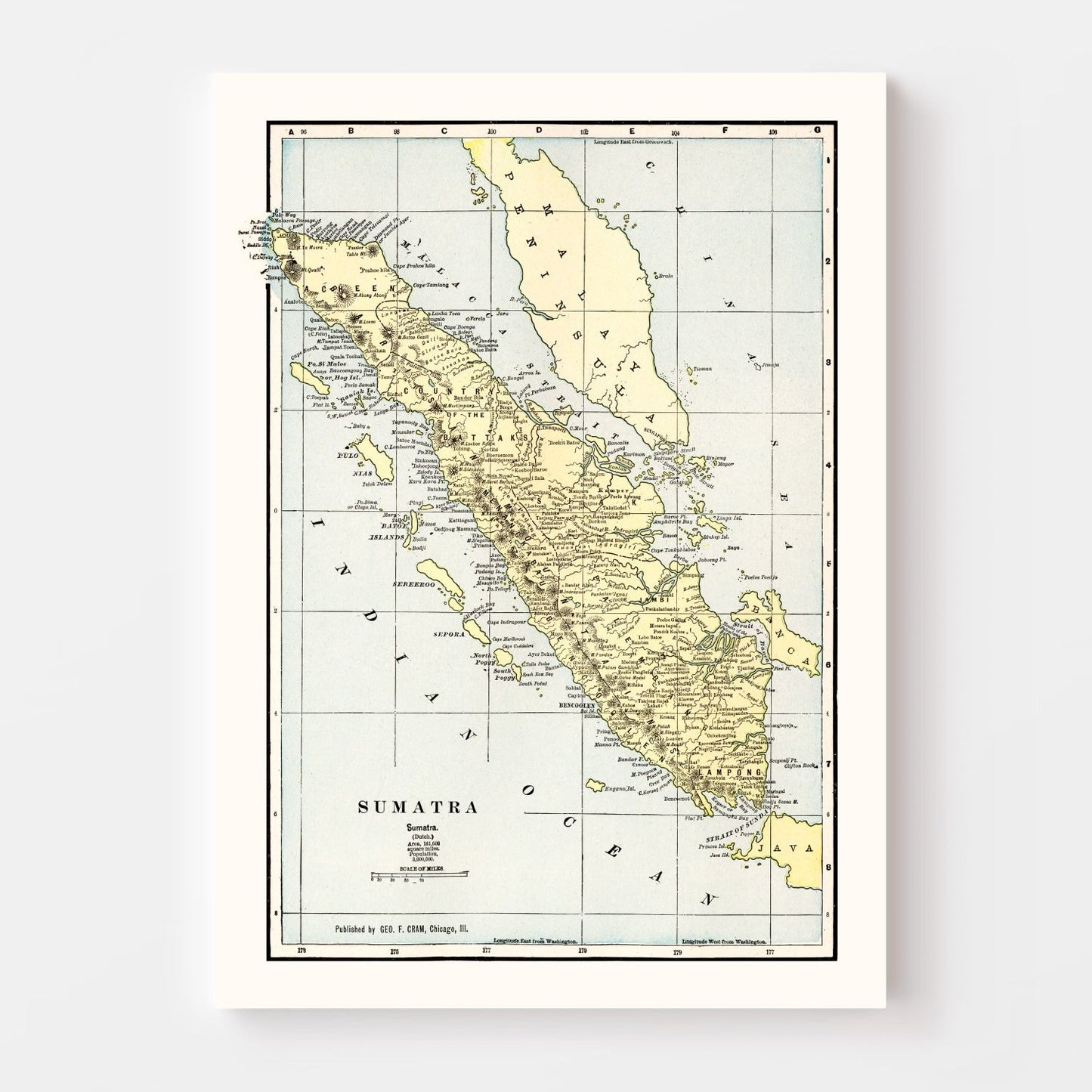 Vintage Map of Sumatra, Indonesia, 1901
