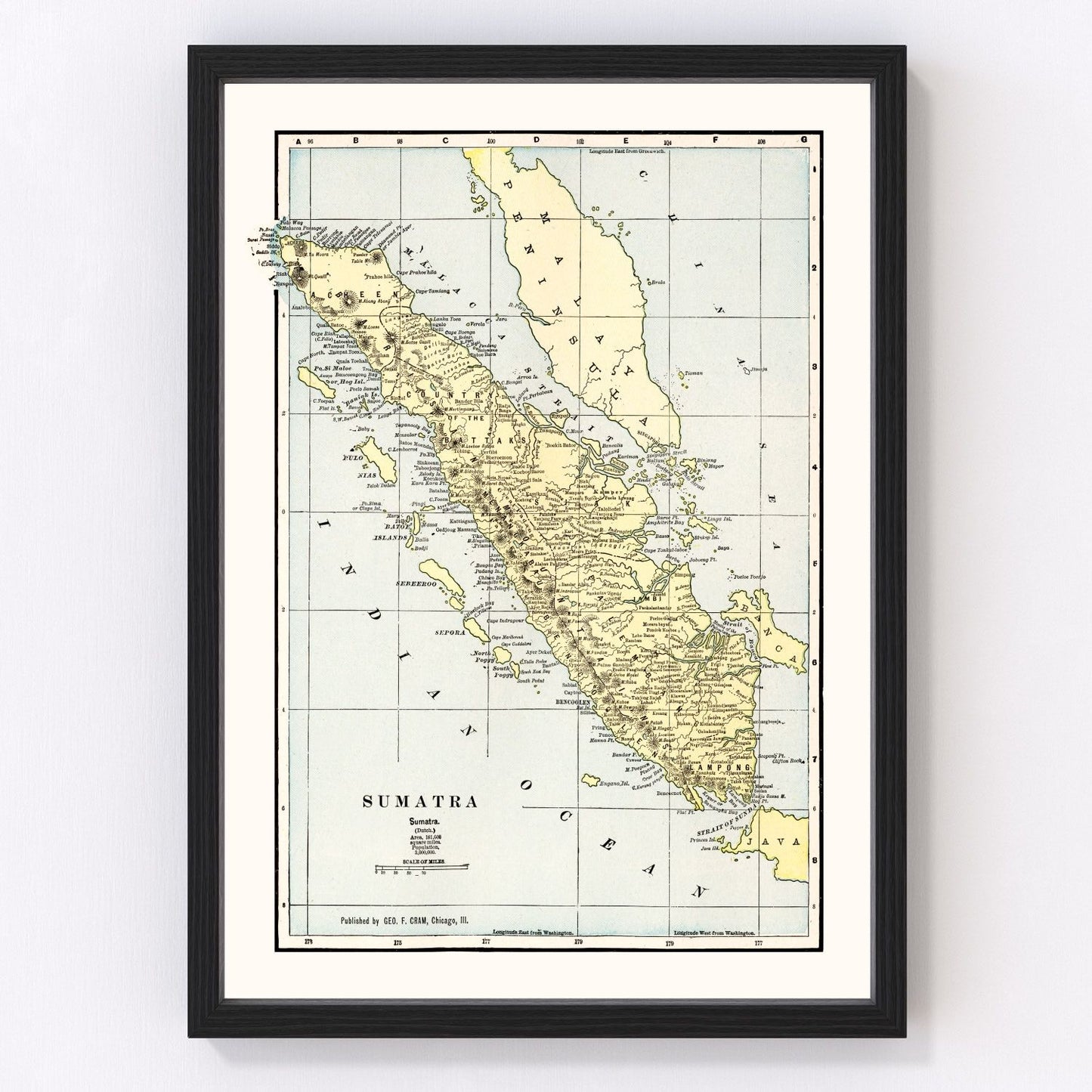Vintage map of Sumatra, Indonesia, 1901