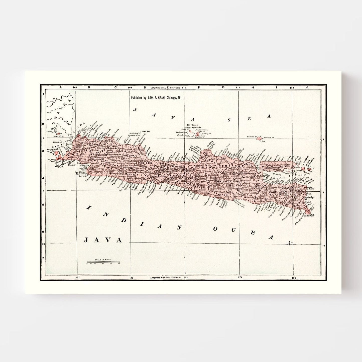 Vintage Map of Java, Indonesia, 1901